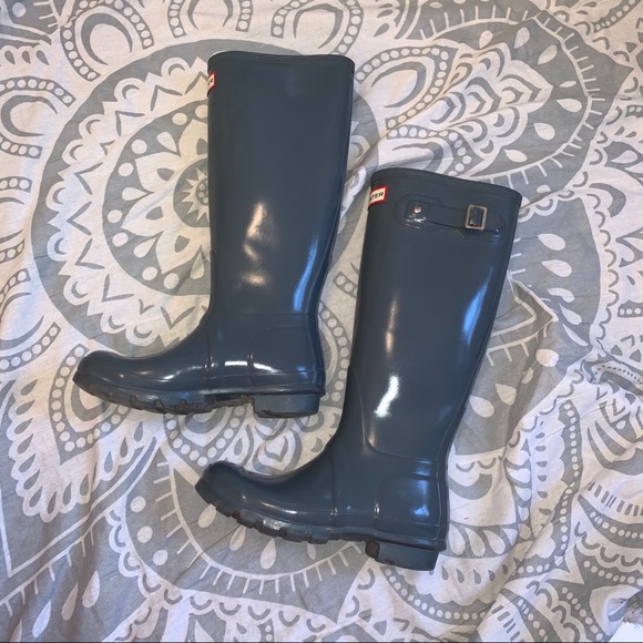 Tall Grey Glossy Hunter Boots - Picture 4 of 9